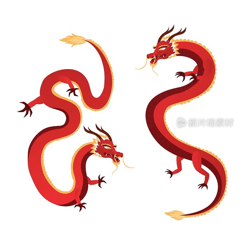 Two Chinese Dragon Two type for Happy Chinese New Year or Lunar new year